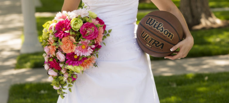 Bride Holding Bouquet and Basketball