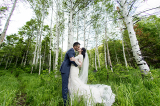 Groom and Bride Formal Wedding Photo in Mountains