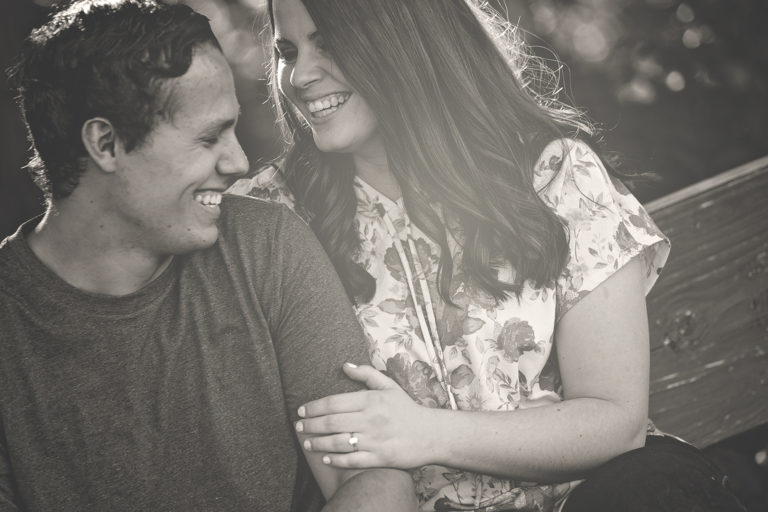 Bride and Groom Laughing Engagement Picture B&W