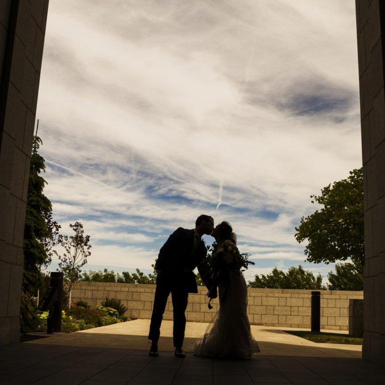 Silhouette View of Bride and Groom at Draper Temple