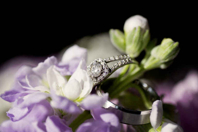 Wedding Rings on Purple Flowers