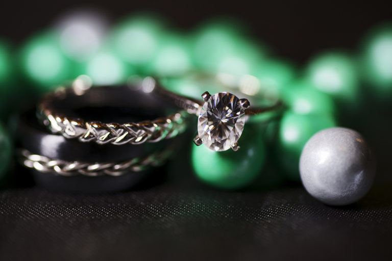 Wedding RIngs with Green Gumballs