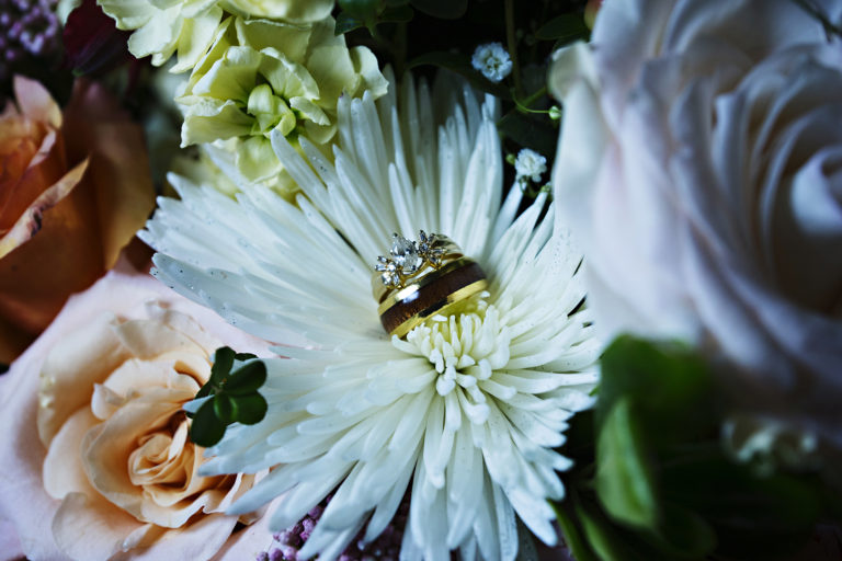 Wedding Rings in Flower Bouquet